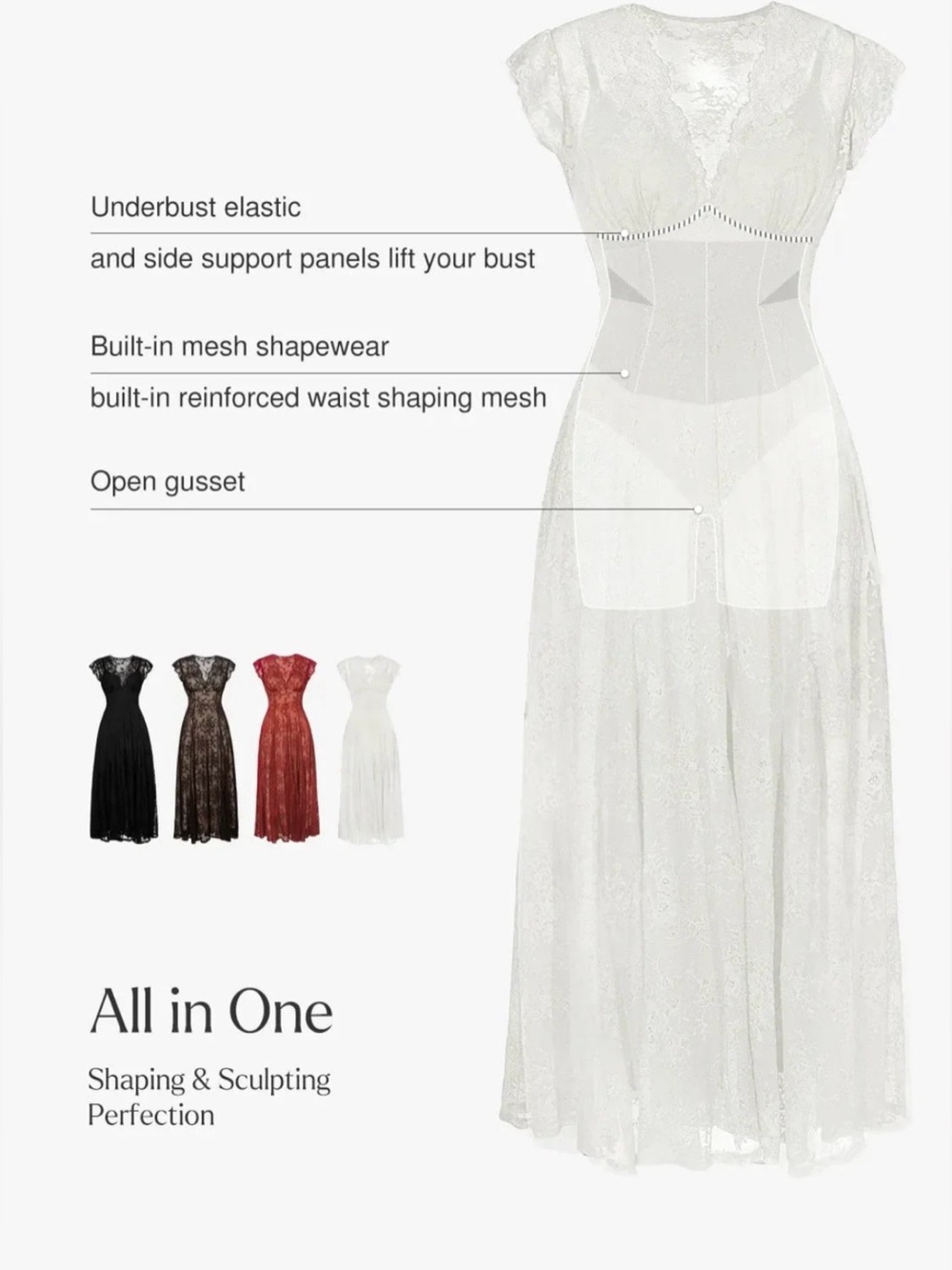 Popilush Lace Midi Dress with Front Slit - White size XXL with shapewear NWT - Picture 4 of 5